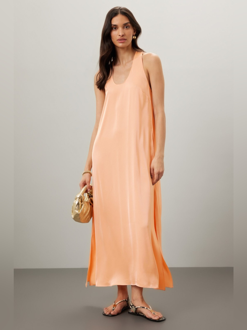 Rosetta Getty Peach Satin Maxi Dress